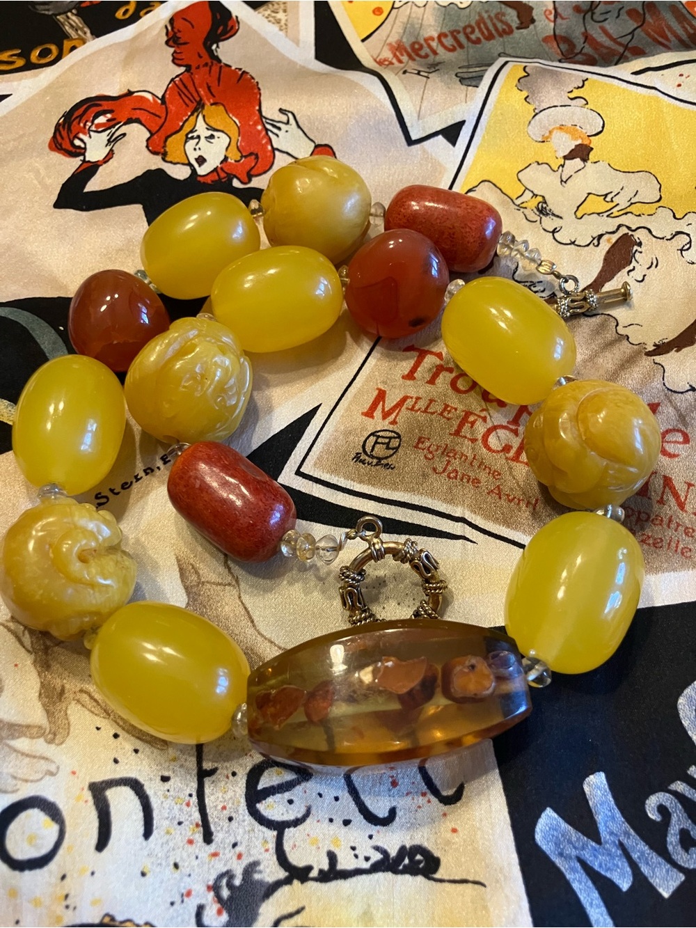 AMBER, CARVED AMBER, CARNELIAN, CORAL END BEADS, CITRINE SPACER BEADS - Picture 6 of 14